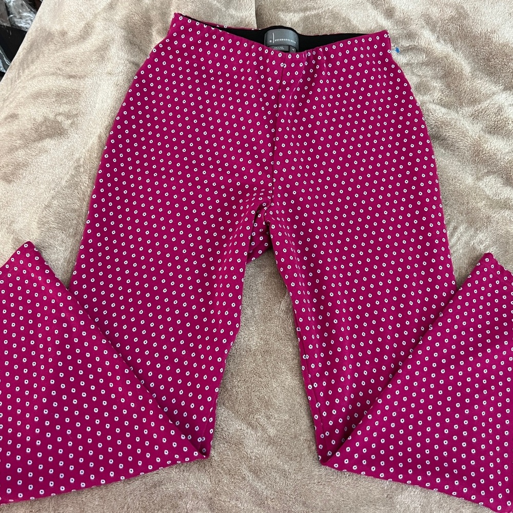 Anthropologie Pink and White Cropped Pants